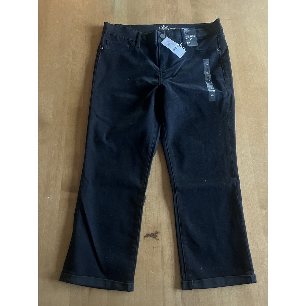 NWT New York & Company Soho Legging Crop Pants Black Size 10 Stretch Cuffed